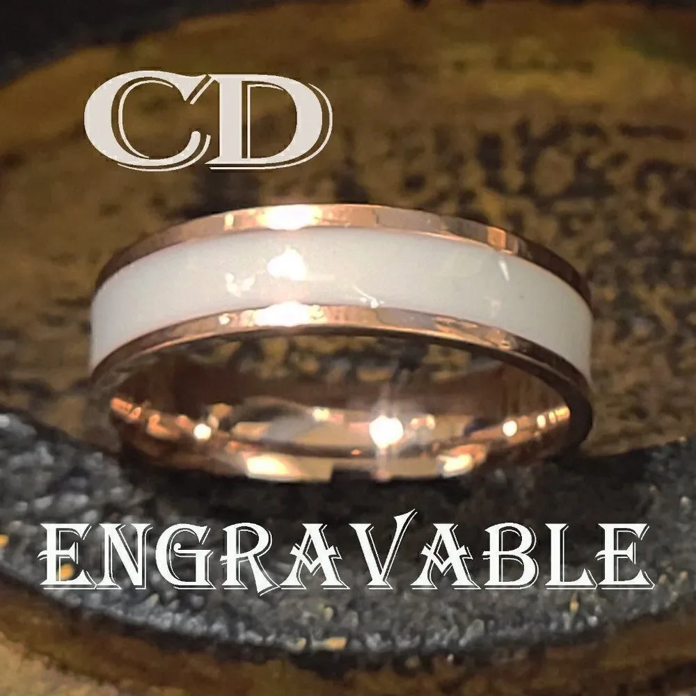 Engraved Men's Rose Gold and ceramic Promise Ring Band - Promise Ring For Guys